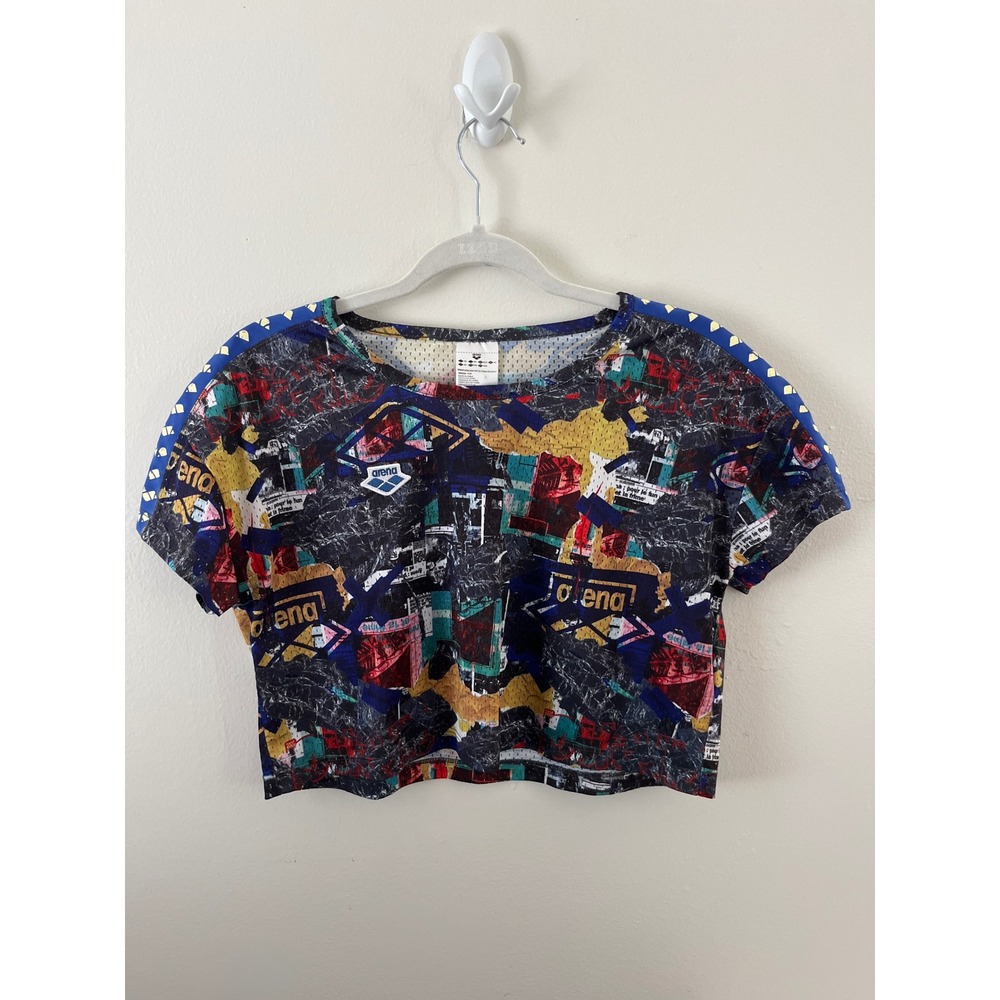 Arena Icons Corinne Mesh Crop Tee Multicolor Abstract Graphic Print Womens XXS